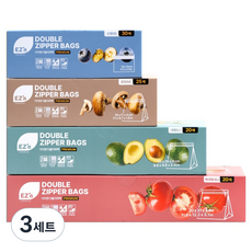 EZn이지엔 프리미엄 더블지퍼백 소형 30p + 중형 25p + 대형 20p + 특대형 20p 세트, 혼합, 3세트