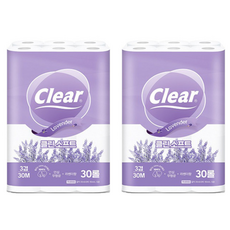 Clear Clean Soft 薰衣草天然紙漿3層高級捲筒衛生紙, 30m, 2個, 30入