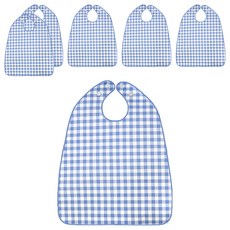 Derhappy 成人防水格紋鈕扣式圍兜, 藍色, 6個