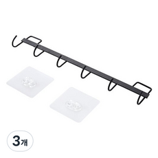 밝은리빙 무타공 철제 후크걸이 6구, 블랙, 3개