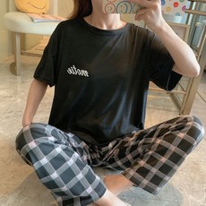 Elsso 女款居家服 短袖 + 長褲 微笑格紋睡衣 上下套裝