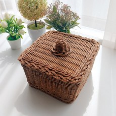 Rattan Shop 花朵方形附蓋籃 F208 210 x 210 x 100 mm, 混和顏色, 1個