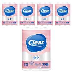 Clear 純天然紙漿 3層 高級捲筒衛生紙, 5個, 20m, 30入
