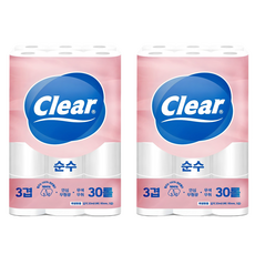 Clear 純天然紙漿 3層 高級捲筒衛生紙, 2個, 20m, 30入