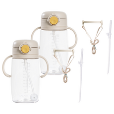 LALABY Plus雙柄按壓式吸管杯附背帶替換吸管組, 象牙白, 2組, 350ml