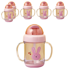 Modern House Safari World 雙手把手吸管水瓶 提供替換吸管, 兔子, 6個, 280ml
