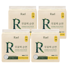 Rael Rael無漂白純棉衛生棉, 14入, 4個, 中型