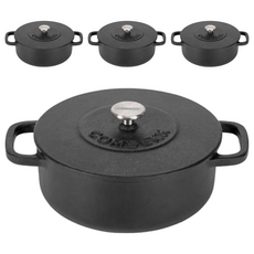 Combekk 雙耳鑄鐵鍋8件組 含鋼頭鍋蓋, 12cm, 黑色, 1組