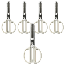 KUTSUWA 兒童安全可收納剪刀 不鏽鋼刀片 ABS手柄 PC蓋, 白色, 5支