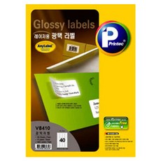 Printec 光澤標籤 OPTION9 V8410-100, 選項 9。 V8410-100, 100個, 40格