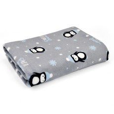 毛皇上 法蘭絨寵物毛毯 大 L(100 x 70cm) 呆萌企鵝灰 柔軟舒適, 1個