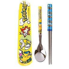 babybakery Lilfant X Pokémon 不鏽鋼餐具組 附收納袋, 湯匙 + 筷子 + 收納盒, 寶可夢 黃色 + 藍色, 1組
