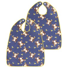 Derhappy 成人防水猴子香蕉圖案按扣式圍兜, 海軍藍, 2個