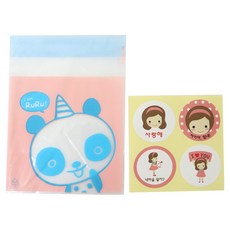 OPP動物圖案自黏袋 熊貓圖案 100入+情人節少女貼紙 100入, 1套