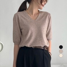 afinar 女款基本款V領5分短袖針織衫