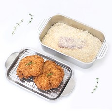 LIVING STAR 全不鏽鋼握把方形料理盤組, 料理盤 + 不鏽鋼蓋 + 網架