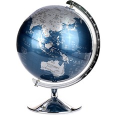 SEOJEONGLOBE 裝飾用地球儀 260 鐵製底座 + 國旗貼紙 + 世界地圖 + 世界國家資訊手冊, 金屬藍