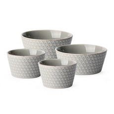 PRELUDE moti系列印花餐碗 2入+印花湯碗 2入, 灰色, 飯碗 2入+大碗 2入