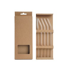 Guinhain 彎曲玻璃吸管4入 + 清潔刷組, 1套