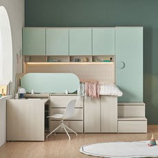 꿈꾸는요셉 디노 수납 벙커 책상 침대 프레임 단품, 민트