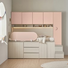 꿈꾸는요셉 디노 수납 벙커 책상 침대 프레임 단품, 핑크