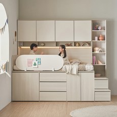 꿈꾸는요셉 디노 수납 벙커 책상 침대 프레임 단품, 아이보리