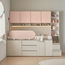 꿈꾸는요셉 디노 수납 벙커 책상 침대 프레임 단품, 핑크