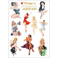 Partybok 復古少女12張套組背帶貼紙STST0048, 混色, 1套