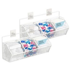 Otem 壁掛式隔板收納盒 3格 + 貼紙 2p 套組, 白色, 2套