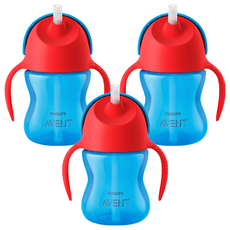 Philips Avent 防漏吸管學習杯, 200ml, 3個, 紅色+藍色