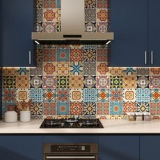 아느로 주방 욕실 리폼 유럽풍 복고풍 타일 시트지, 몽환적 꽃무늬