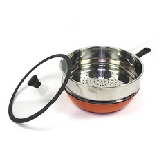 廚房藝術骨蒸鍋 3 件套, 混色, 炒鍋28cm+蒸籠28cm+矽膠玻璃蓋28cm