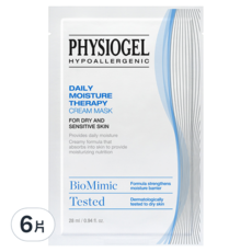 PHYSIOGEL 潔美淨 層脂質完美保濕乳霜面膜, 6片, 深層保濕 舒緩敏感, 1入