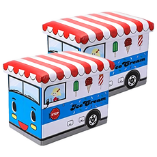 玩具收納箱 車廂款, 藍色冰淇淋車車廂 藍色 + 白色, 2個