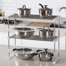 可調寬度不鏽鋼雙層可調高度廚房層架, 白色