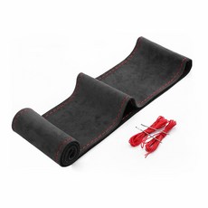 AUTO CREW 絨面DIY手縫防滑方向盤套, 紅色(縫線) + 套(黑色)