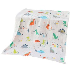 愛北鼻 新生兒雙層包巾 竹節棉 嬰幼兒四季適用, 小恐龍 米白色