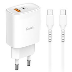 로이직 25W 2포트 PPS/PD+QC3.0 초고속 분리형 충전기 RZ-B12_화이트 + CtoC 초고속 충전 케이블 1.2M, 화이트, 1세트 화이트, 1세트