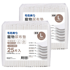 毛乾爽 寵物尿布墊 L號 輕薄型 1.2公斤 防漏 6層鎖水技術, 60 x 90cm, 25片, 2包