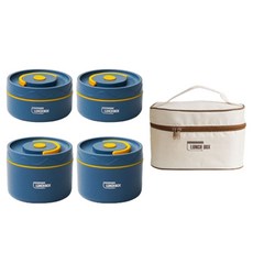 Living Gourmet可微波保溫便當盒 4層+便當包組, 1組, 藍色