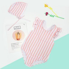 woojooi 女童海洋風連身泳裝 + 泳帽組