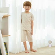 LollyTree 兒童柔軟觸感亨利領短袖七分褲居家服