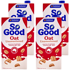 So Good 燕麥奶 無加糖, 富含鈣和維生素B2和B12, 不含乳製品, 素食可用, 1L, 4瓶