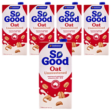 So Good 燕麥奶 無加糖, 富含鈣和維生素B2和B12, 不含乳製品, 素食可用, 1L, 5瓶