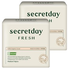 secretday Fresh棉質衛生棉, 16片, 2包, M(24.5cm)