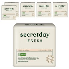 secretday Fresh棉質衛生棉, 16片, 6包, 中型(24.5cm)