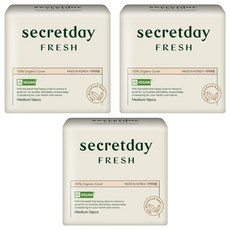secretday Fresh棉質衛生棉, 16片, 3包, 中型(24.5cm)