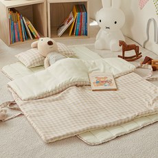 잠자코 체크러버 어린이집 낮잠이불 세트, 베이지
