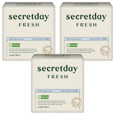 secretday Fresh棉質衛生棉, 14片, 3包, 大型(29cm)