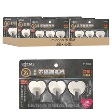 MINONO 米諾諾超黏不鏽鋼掛鉤心型, 銀色, 6組